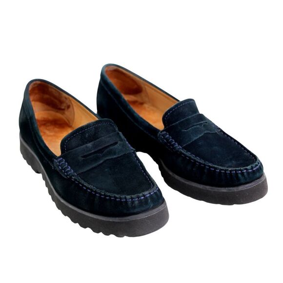 John Lewis BLUE REAL LEATHER SUEDE ROUND TOE LOW HEEL SLIP ON LOAFER SHOES 38 - Picture 1 of 11